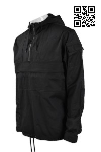 J642 設計淨色外套  供應黑色男款外套 啪鈕袖口 袖口袋款 半拉鍊 肚兜款 訂造加大碼外套 外套製造商